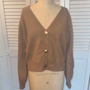 V Neck, khaki sweater w/ Champagne Gold buttons by Truth by Republic Size M